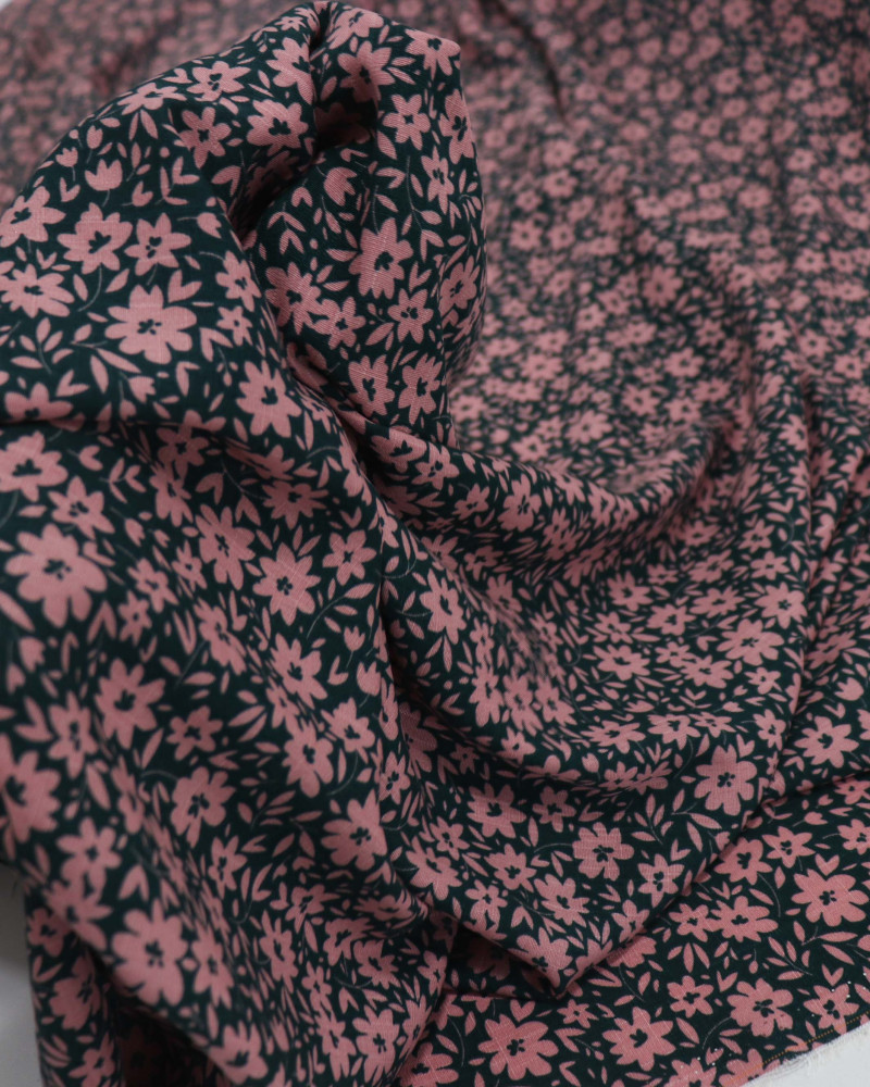 Tecido Viscose Texturizada Liberty Rosé e Verde Esmeralda