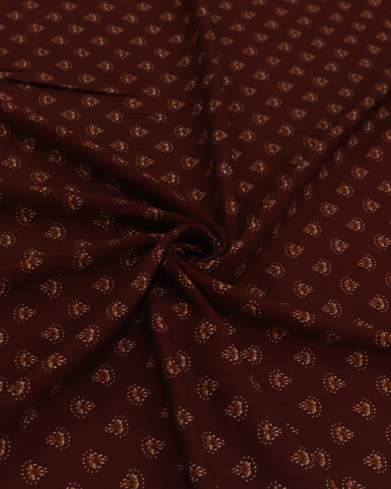 Tecido Viscose Texturizada Estampa Vintage Caramelo e Chocolate