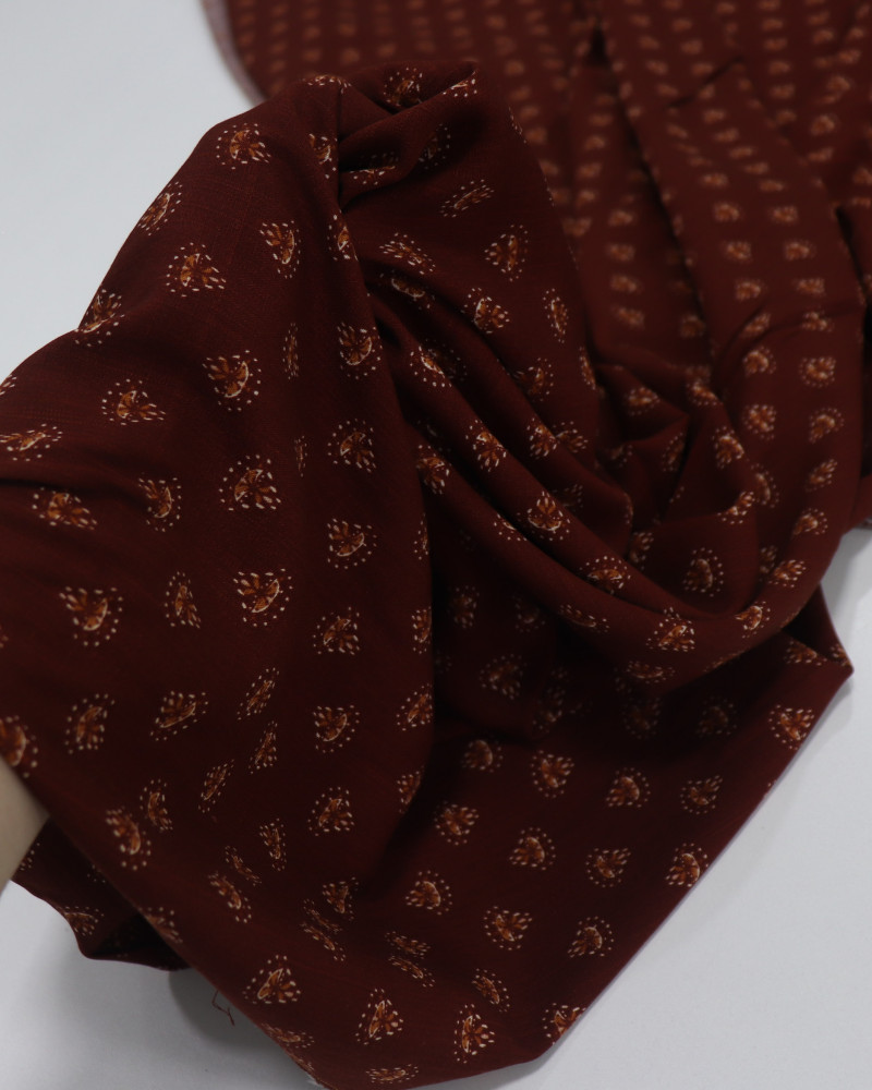 Tecido Viscose Texturizada Estampa Vintage Caramelo e Chocolate