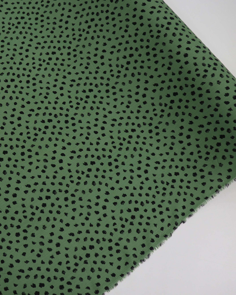 Tecido Viscose Texturizada Poá Regular em Riscos Preto e Verde Jade
