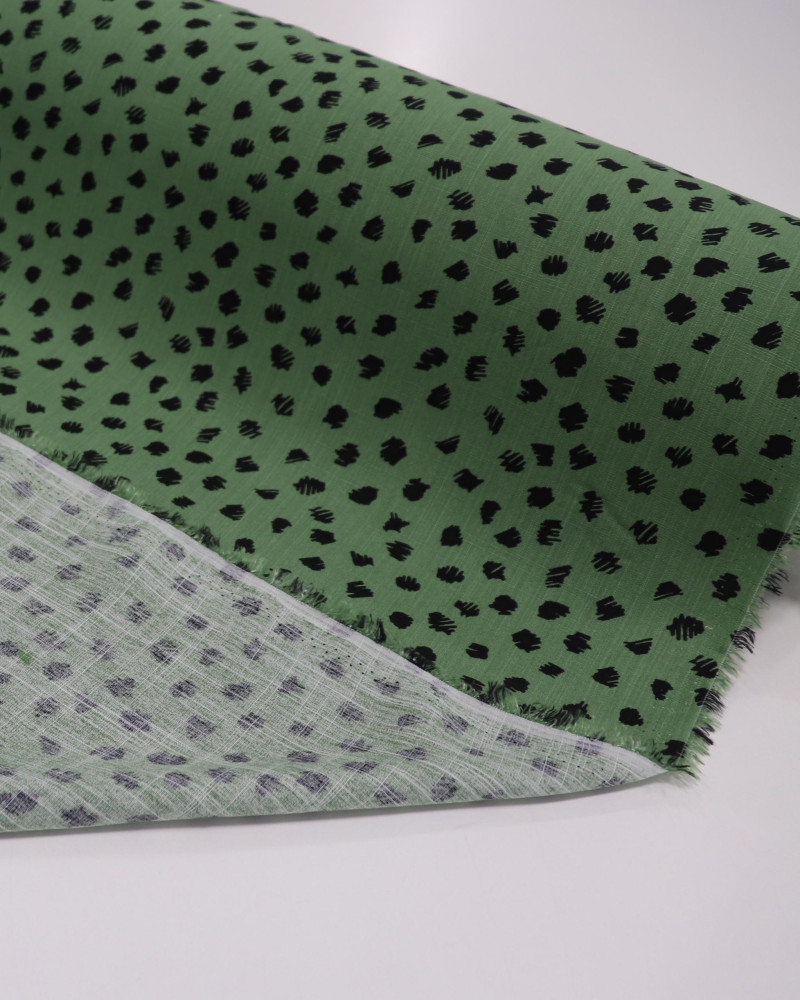 Tecido Viscose Texturizada Poá Regular em Riscos Preto e Verde Jade