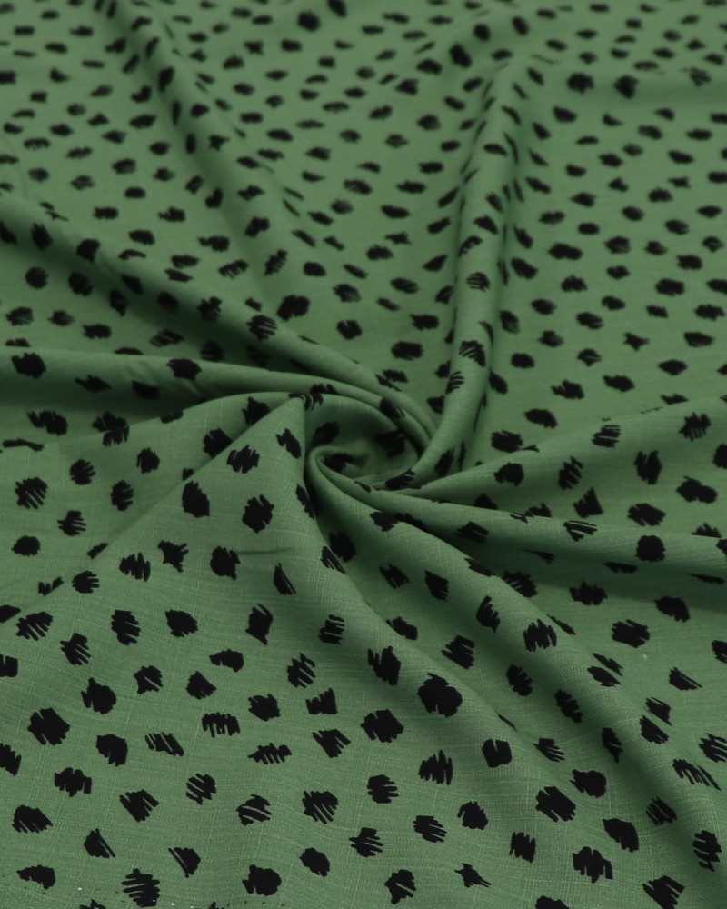 Tecido Viscose Texturizada Poá Regular em Riscos Preto e Verde Jade
