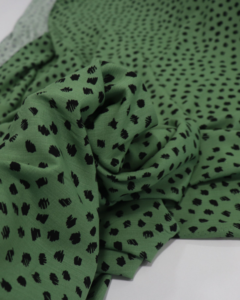 Tecido Viscose Texturizada Poá Regular em Riscos Preto e Verde Jade (0.9m)