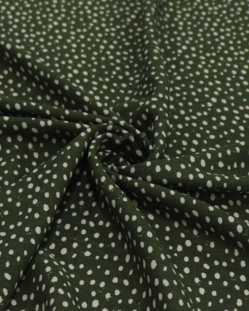 Tecido Viscose Micro Pingos Creme e Verde Militar