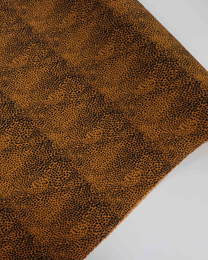 Tecido Viscose Micro Animal Print Preto e Amarelo Queimado