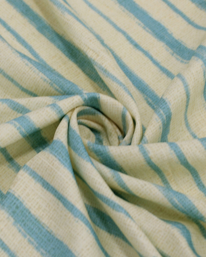 Tecido Tricoline Mista Verano Flamê Premium Listras Verticais Creme e Azul