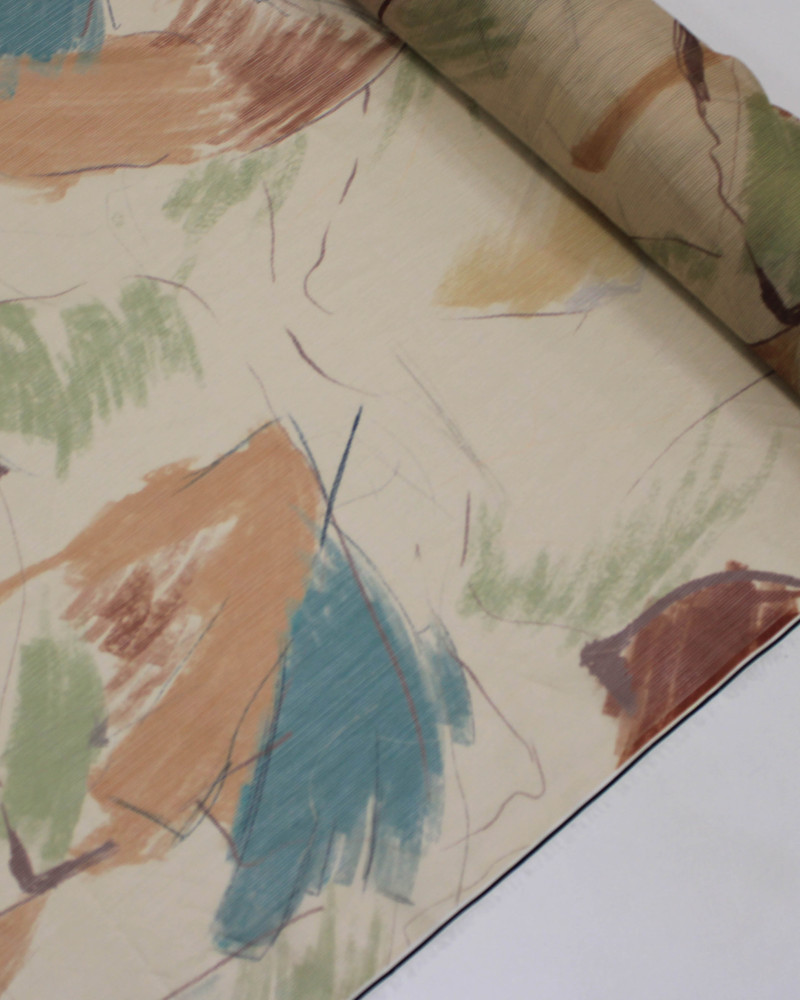 Tecido Crepe Chiffon Texturizado Pintura Abstrata Tons Terrosos