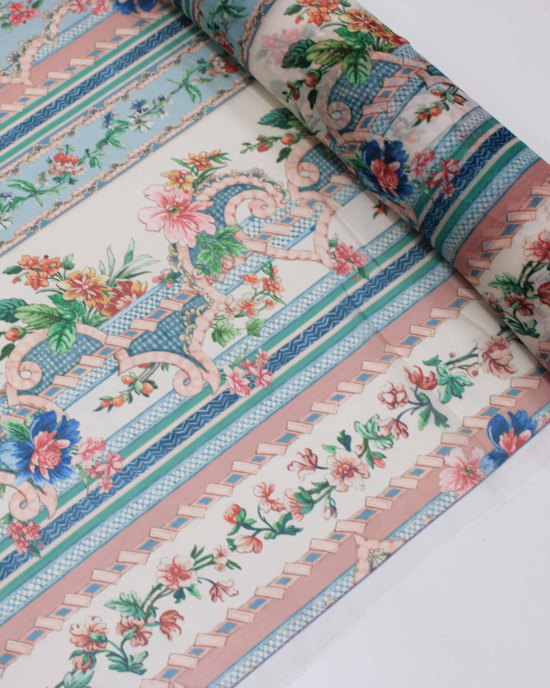 Tecido Crepe Chiffon Texturizado Multi Listras Florais Colorido