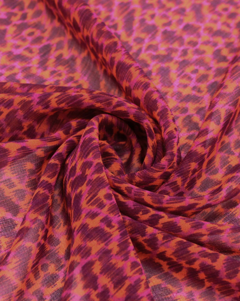 Tecido Crepe Chiffon Animal Print Roxo e Vermelho