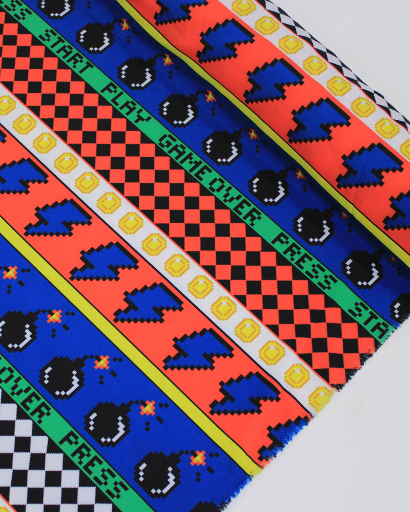 Tecido Crepe Salinas Estampa Fliperama Colorido