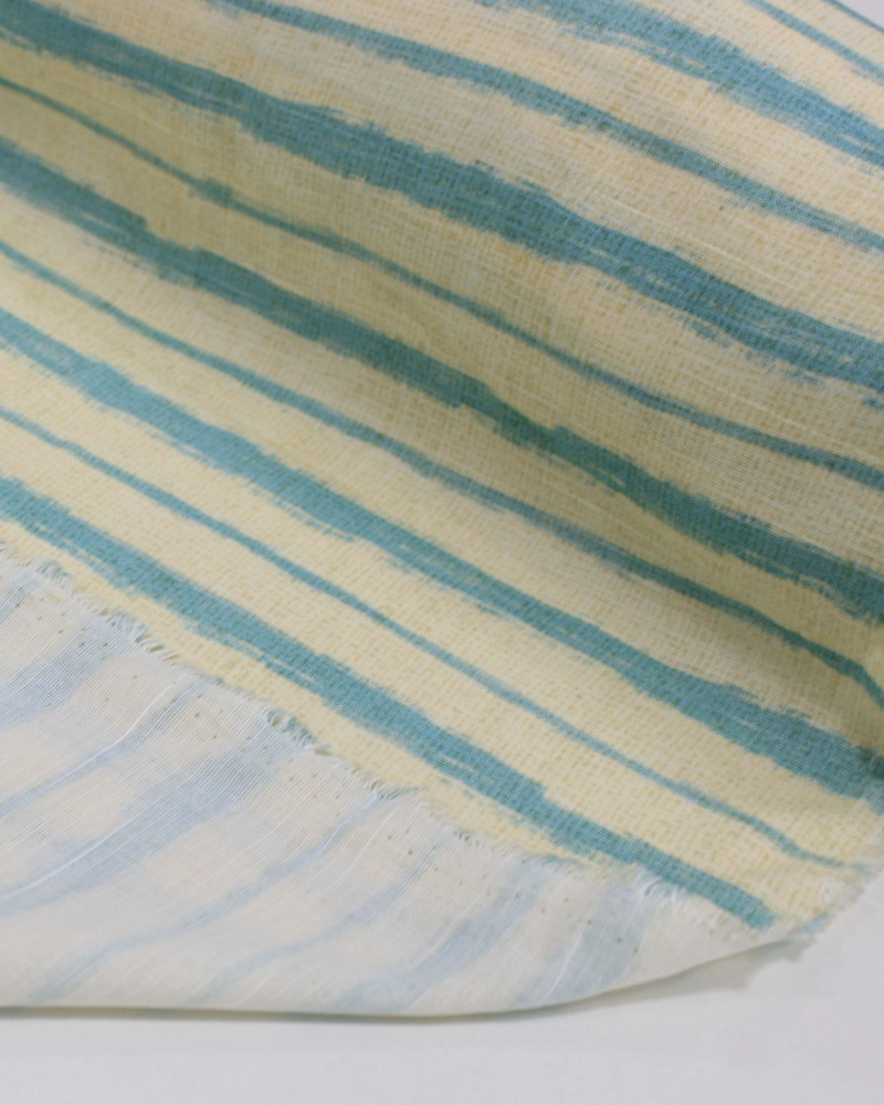 Tecido Tricoline Mista Verano Flamê Premium Listras Verticais Creme e Azul