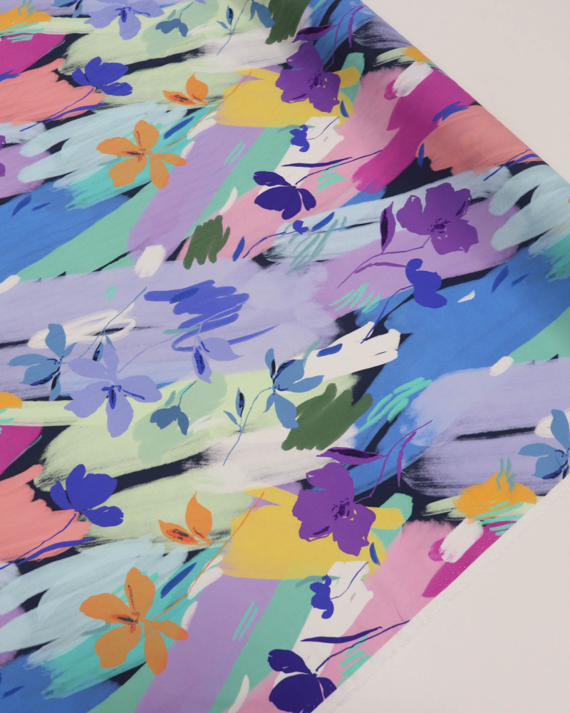 Tecido Viscose Italiano Pintura Floral Abstrata Colorido