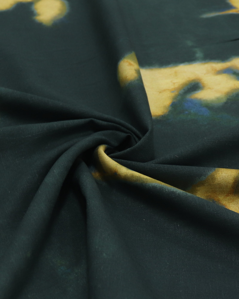 Tecido Linho Misto Italiano Pintura Tie Dye Amarelo e Verde