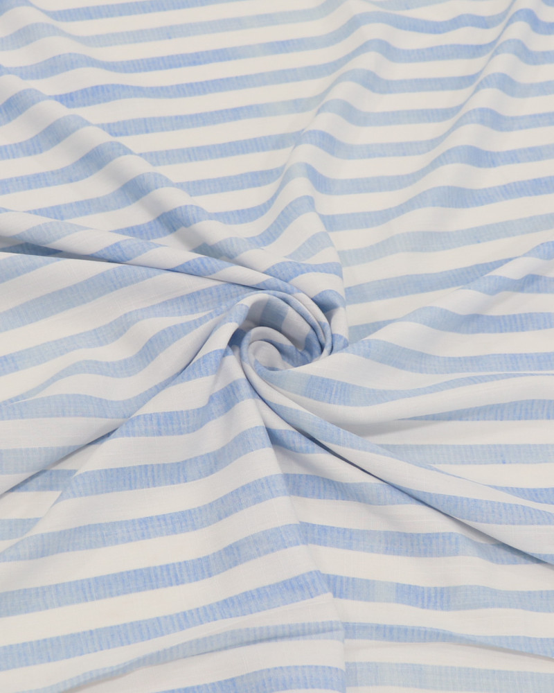 Tecido Viscose Texturizada Listrado Azul Claro Estonado e Branco