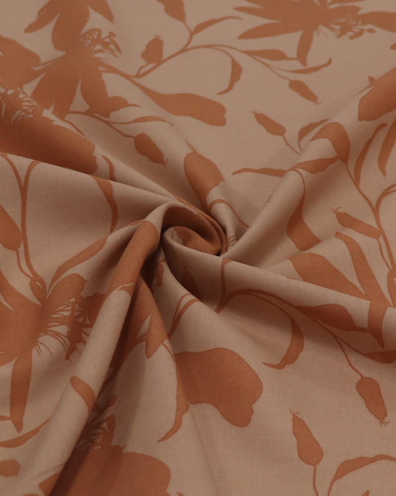Tecido Viscose Macro Flores Abstrato Caramelo e Nude