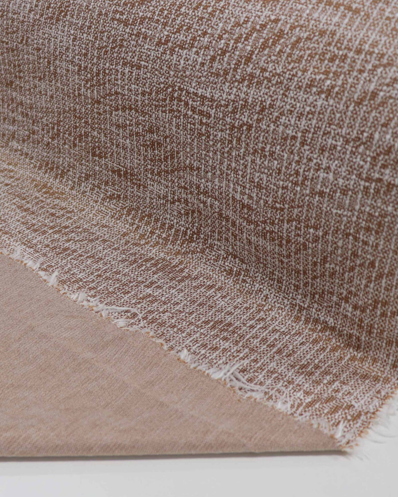 Tecido Malha Tweed Risca Offwhite e Caramelo