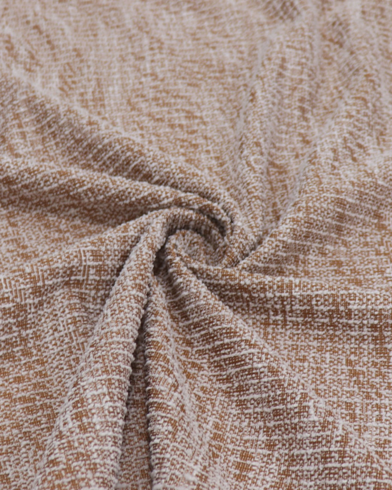 Tecido Malha Tweed Risca Offwhite e Caramelo