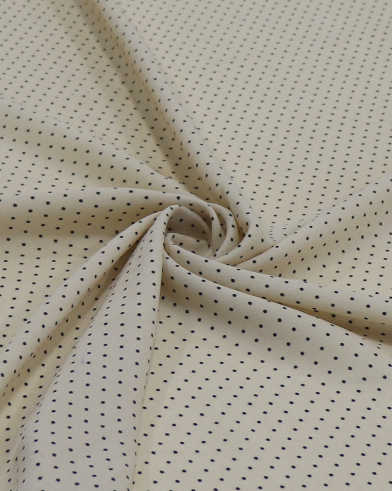Tecido Crepe Koshibo Leve Polka Dots Preto e Bege