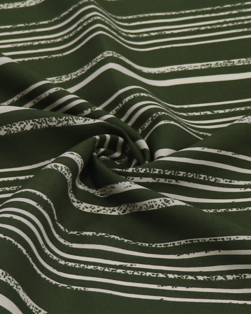 Tecido Viscose Multi Listras Creme e Verde Militar