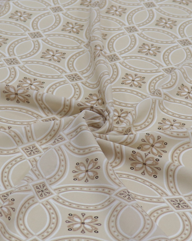 Tecido Crepe Koshibo Leve Estampa Vintage Nude, Branco e Bege