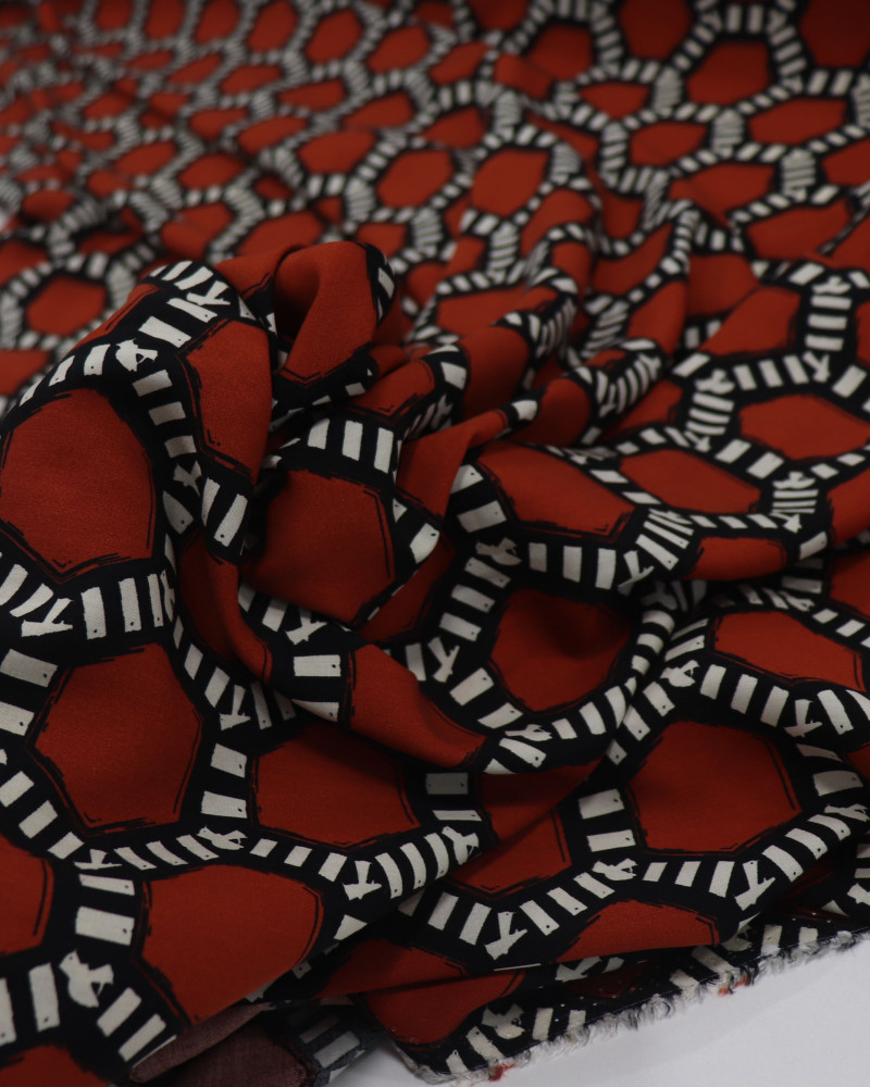 Tecido Viscose Colméias Terracota, Offwhite e Preto (1.4m)