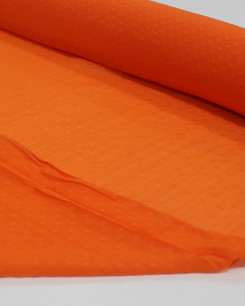 Tecido Crepe Chiffon Toque de Seda Micro Poá Laranja