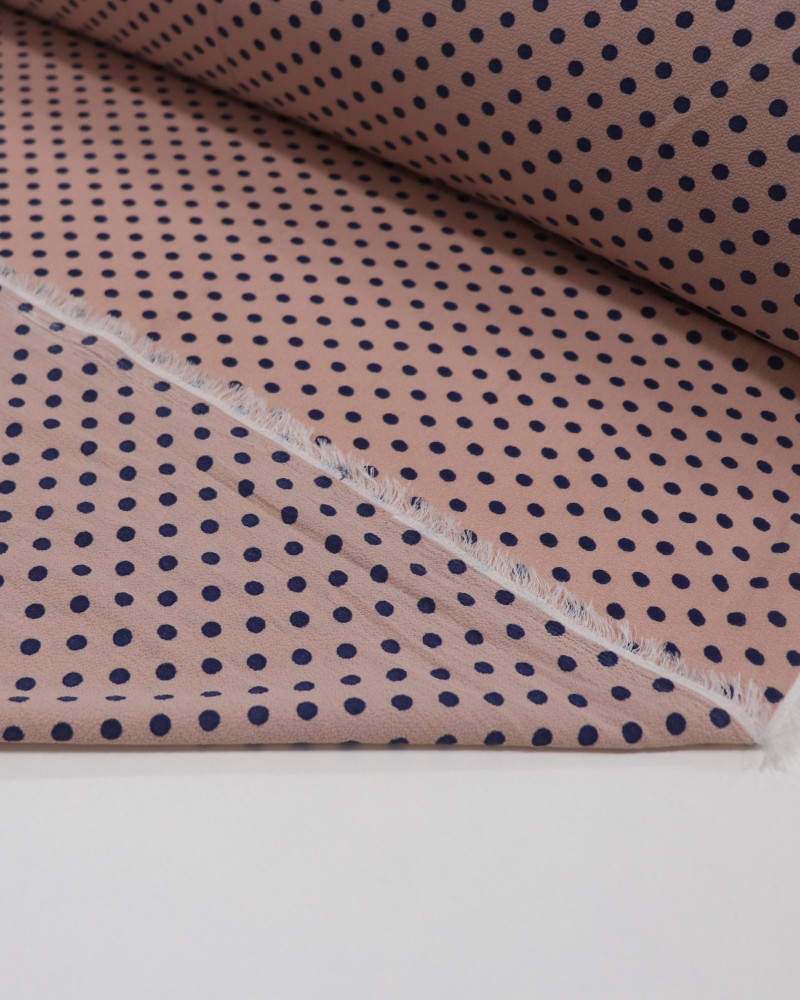 Tecido Crepe Bubble Micro Poá Azul Marinho e Rosé