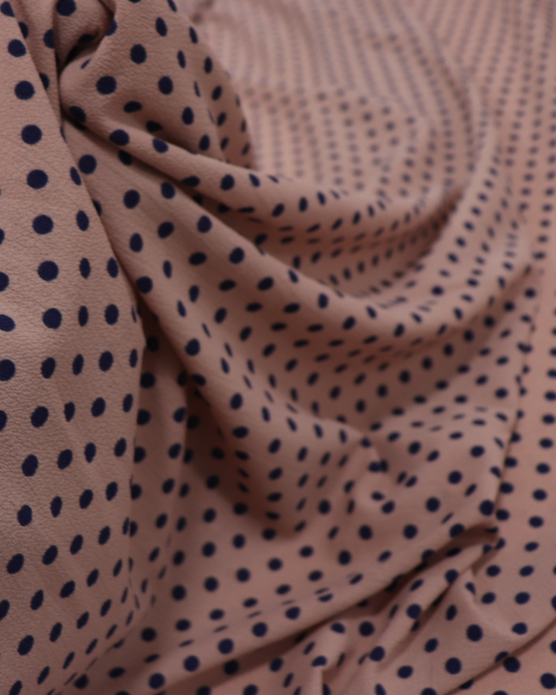 Tecido Crepe Bubble Micro Poá Azul Marinho e Rosé