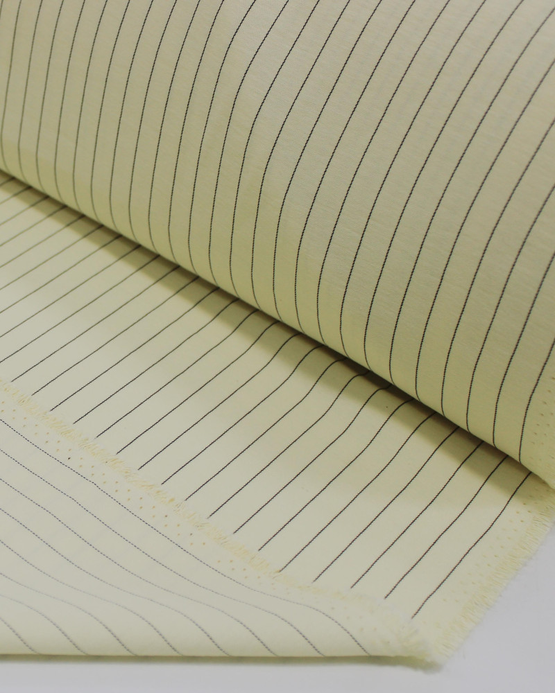 Tecido Alfaiataria de Viscose Risca de Giz Preto e Amarelo Manteiga