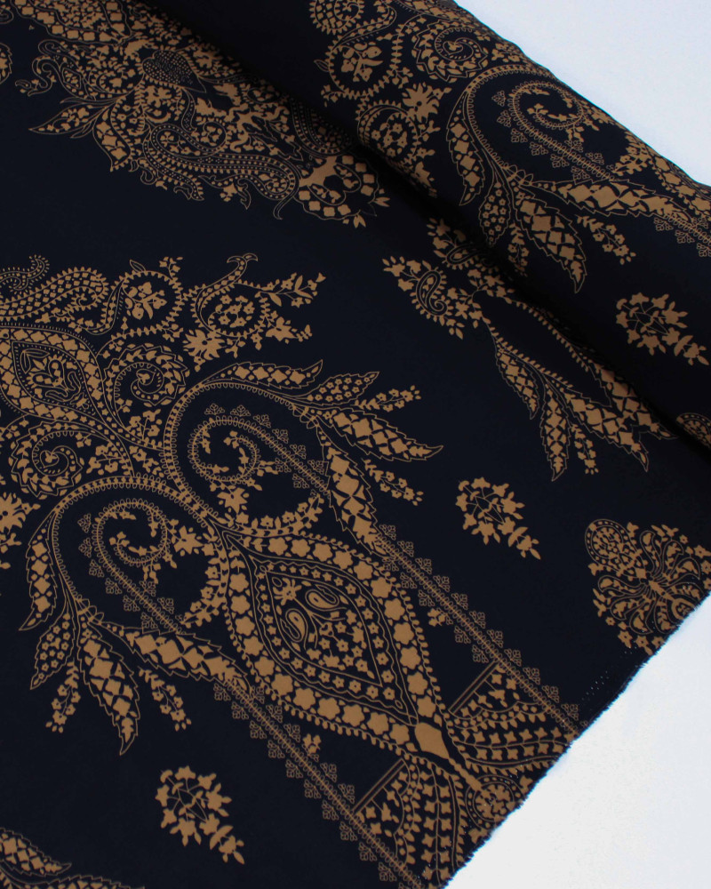 Tecido Viscose Arabescos em Cashmere Argila e Preto