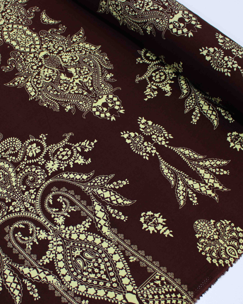 Tecido Viscose Arabescos em Cashmere Creme e Marrom