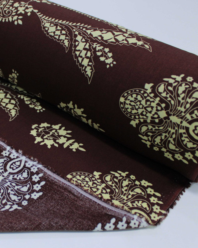 Tecido Viscose Arabescos em Cashmere Creme e Marrom