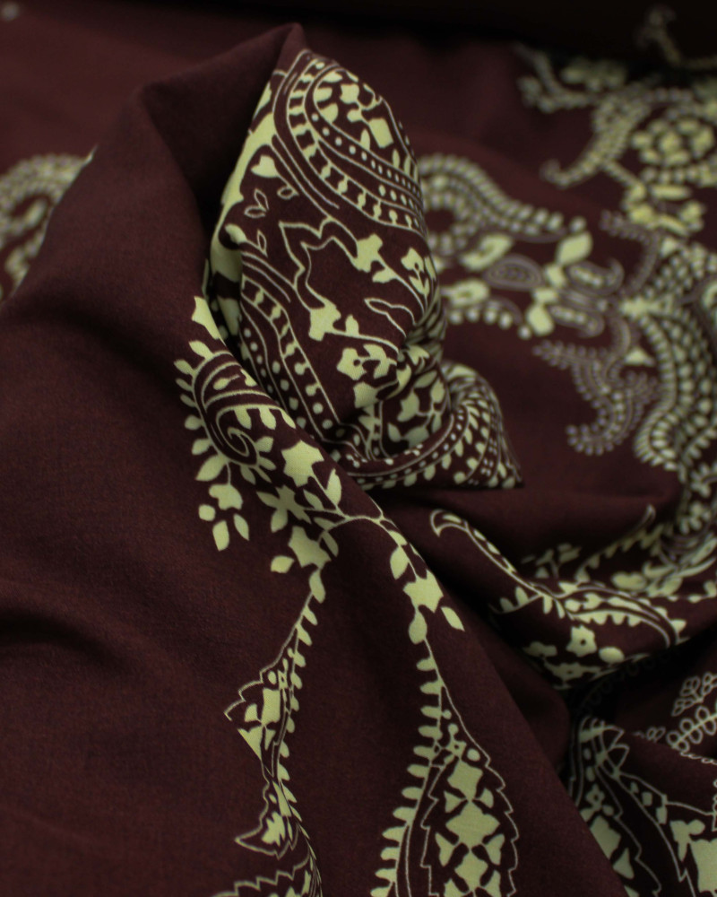 Tecido Viscose Arabescos em Cashmere Creme e Marrom