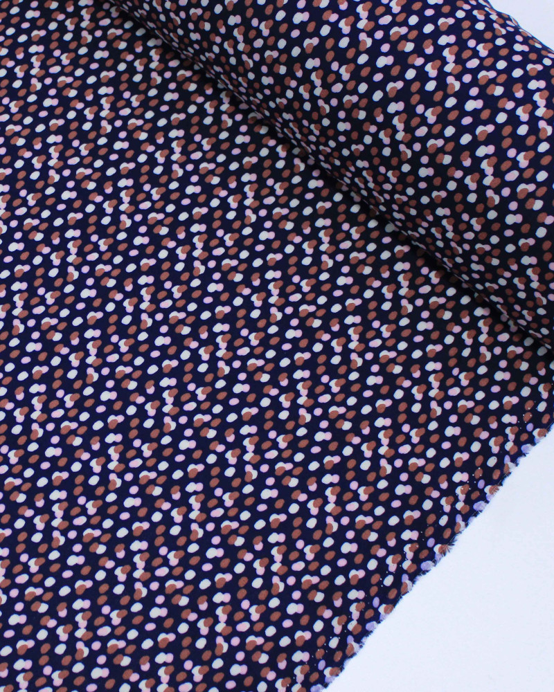 Tecido Viscose Pingos Sobrepostos Colorido e Azul Marinho Noite