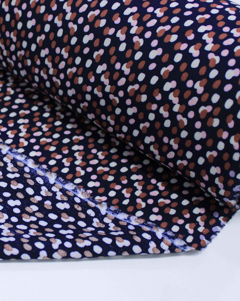 Tecido Viscose Pingos Sobrepostos Colorido e Azul Marinho Noite