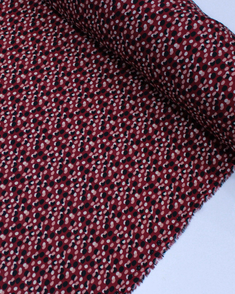 Tecido Viscose Pingos Sobrepostos Colorido e Marsala