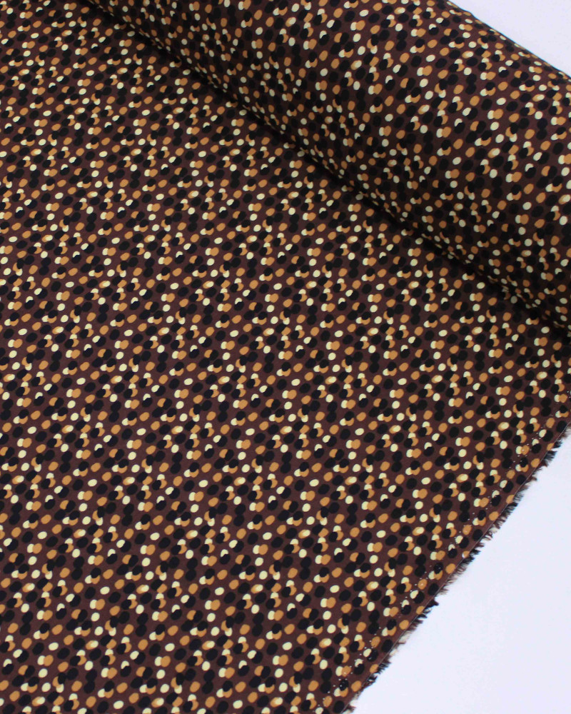 Tecido Viscose Pingos Sobrepostos Colorido e Marrom