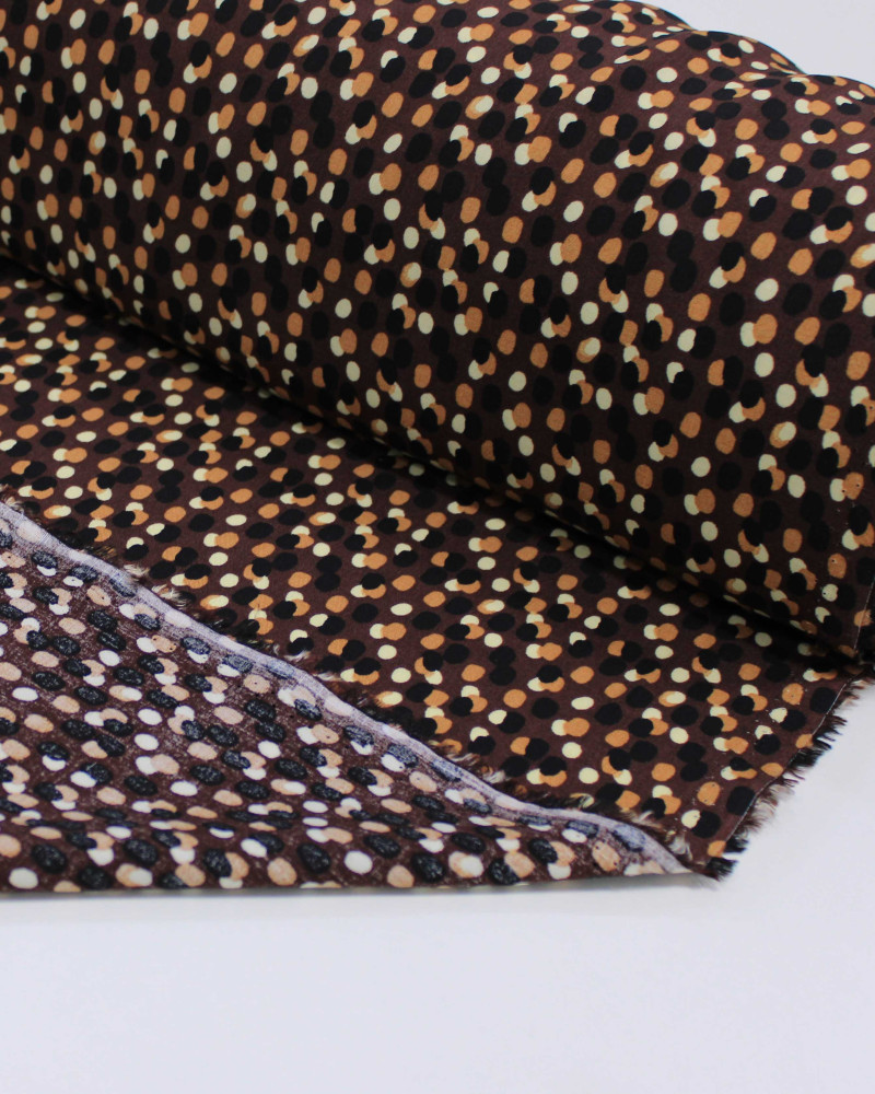 Tecido Viscose Pingos Sobrepostos Colorido e Marrom