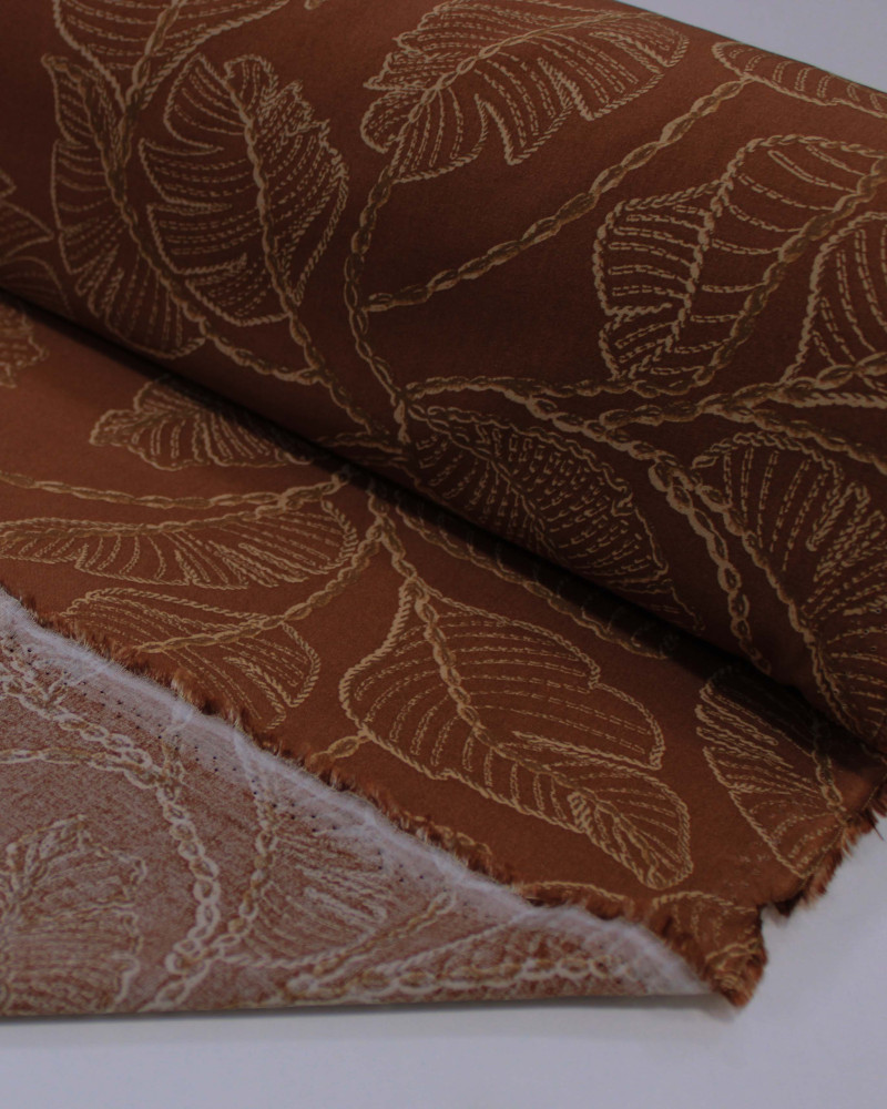 Tecido Viscose Folhas em Tranças Argila e Marrom