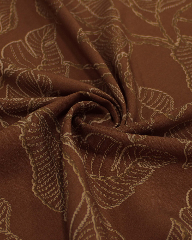 Tecido Viscose Folhas em Tranças Argila e Marrom