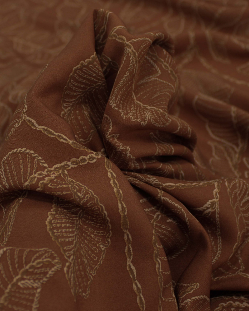 Tecido Viscose Folhas em Tranças Argila e Marrom