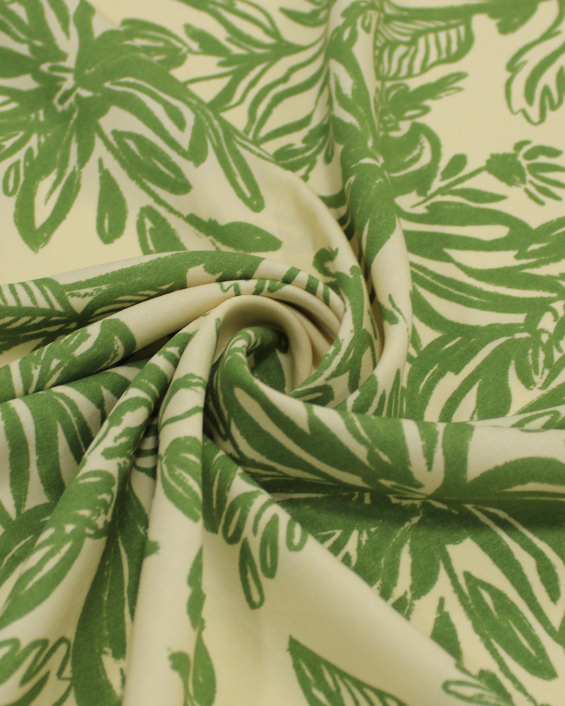 Tecido Viscose Ramos Abstratos Verde e Amarelo Manteiga