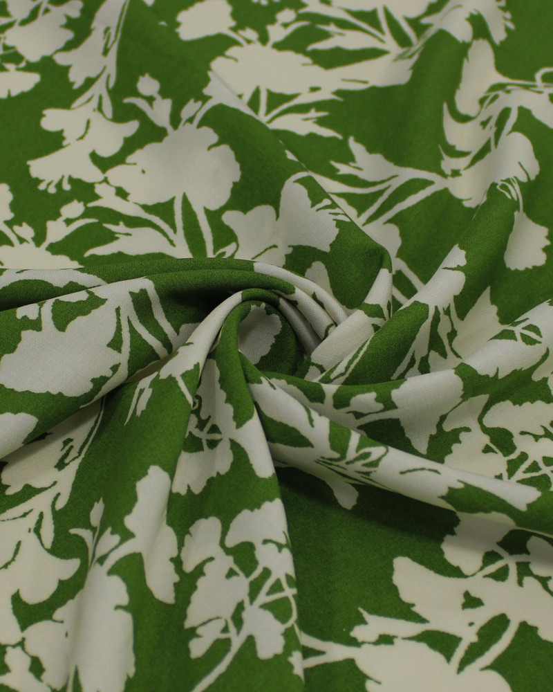 Tecido Viscose Flores Abstratas Offwhie e Vere Oliva