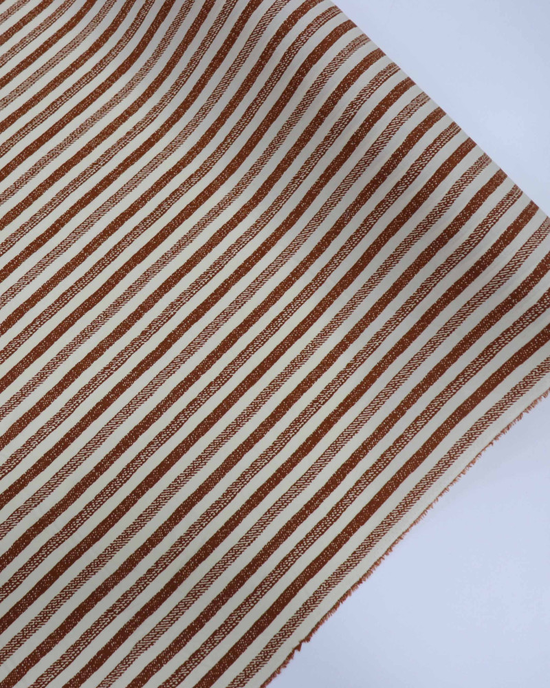 Tecido Viscose Listras Estampadas Creme e Terracota
