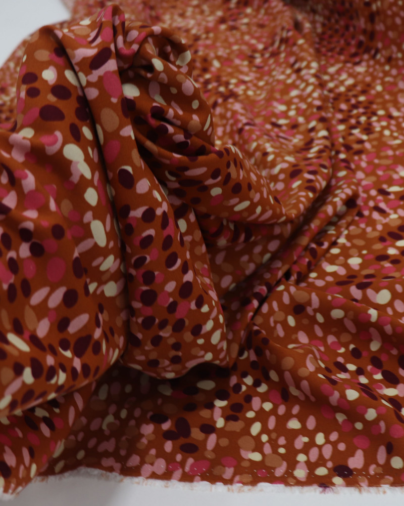 Tecido Viscose Poá Artístico Rosa, Roxo e Terracota