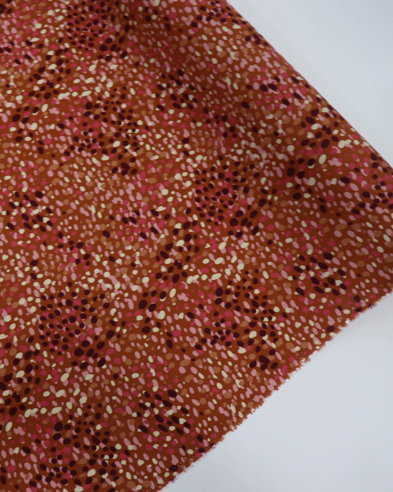 Tecido Viscose Poá Artístico Rosa, Roxo e Terracota