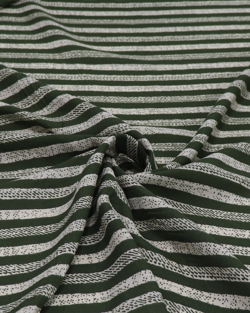 Tecido Viscose Listras Estampadas Creme e Verde