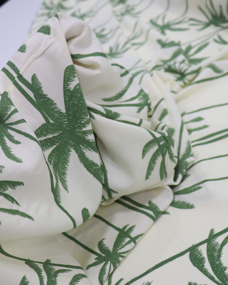 Tecido Viscose Palmeiras Verde e Creme