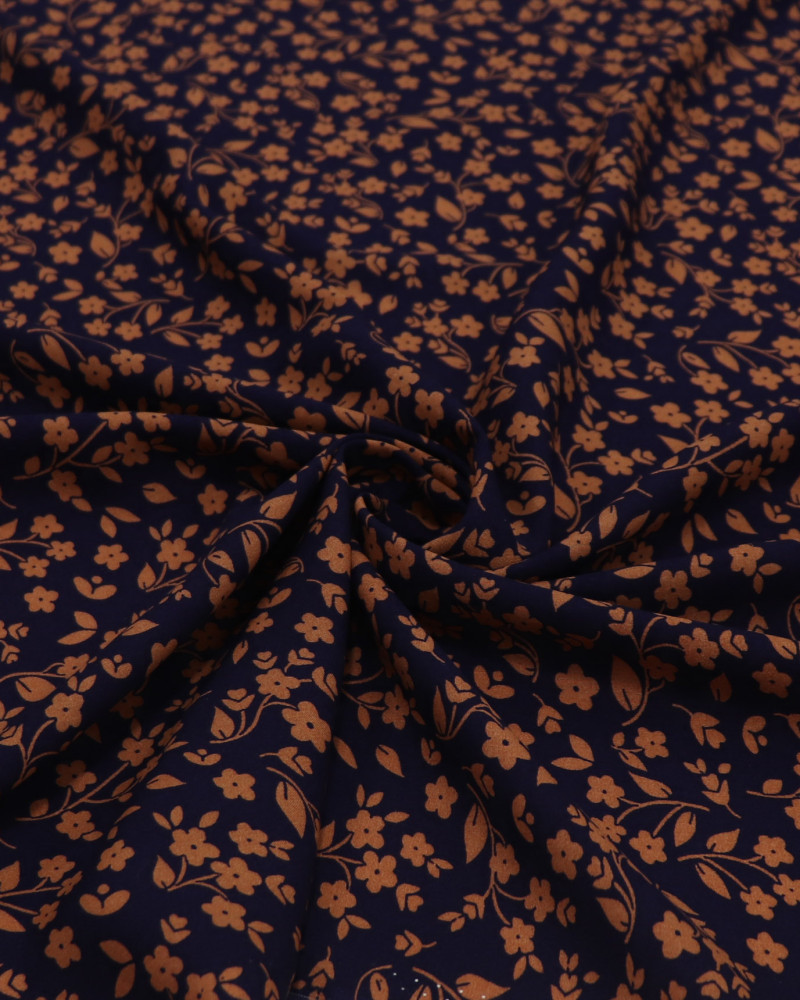 Tecido Viscose Liberty Marrom e Azul Marinho Noite