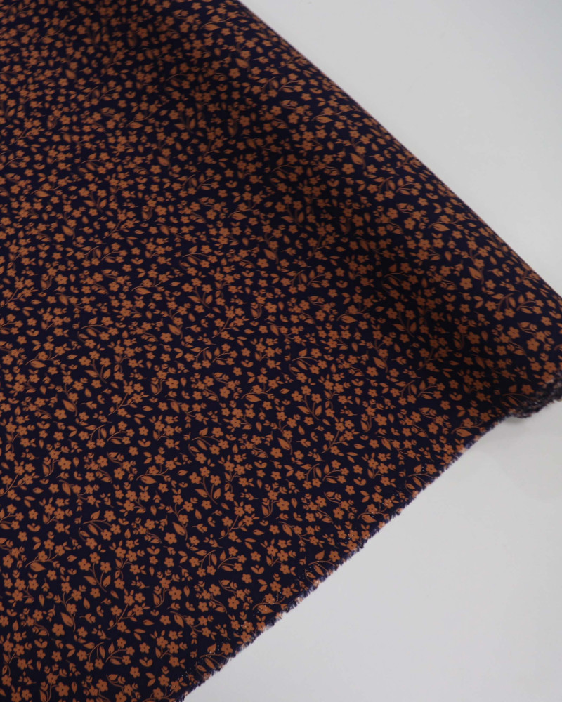 Tecido Viscose Liberty Marrom e Azul Marinho Noite